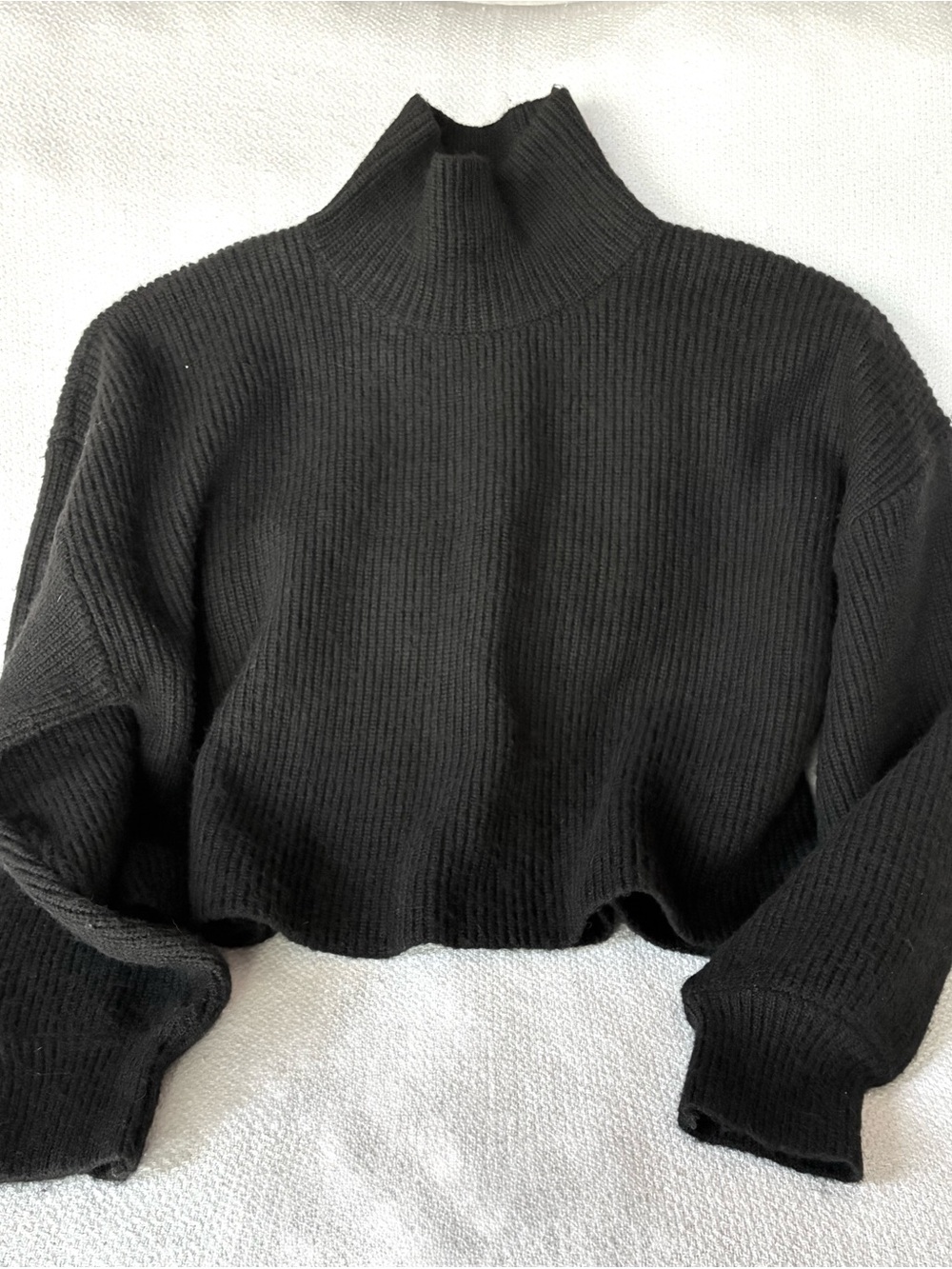 Monki Women’s XXL Black Cropped Mock Neck Sweater Oversized Ribbed NWT